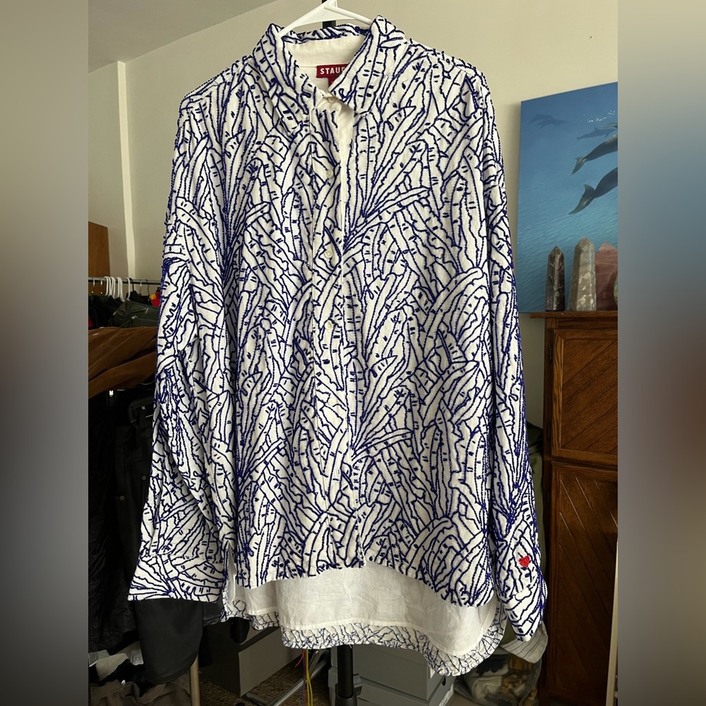 Rare STAUD beaded button up top medium